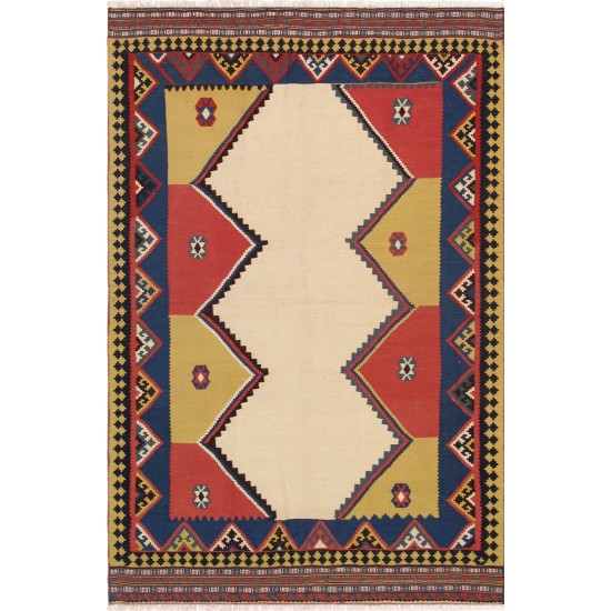 Pasargad Home Vintage Anatolian Ivory Lamb's Wool Area Rug- 5' 1" X 7' 9"