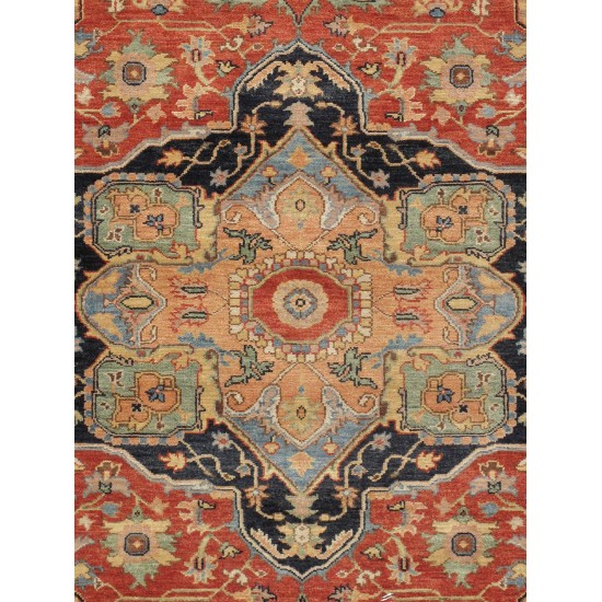 Pasargad Home Serapi Collection Hand-Knotted Rust/Navy Wool Area Rug- 8' x 10'