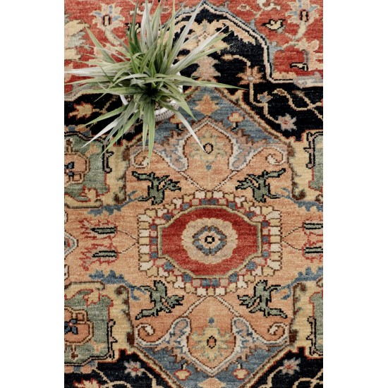 Pasargad Home Serapi Collection Hand-Knotted Rust/Navy Wool Area Rug- 8' x 10'