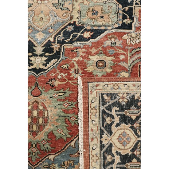 Pasargad Home Serapi Collection Hand-Knotted Rust/Navy Wool Area Rug- 8' x 10'