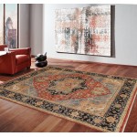 Pasargad Home Serapi Collection Hand-Knotted Rust/Navy Wool Area Rug- 8' x 10'