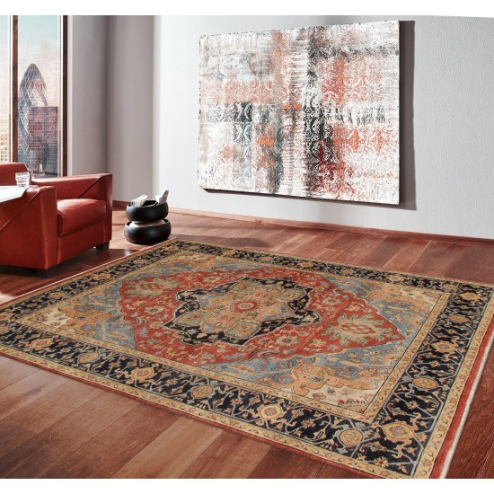 Pasargad Home Serapi Collection Hand-Knotted Rust/Navy Wool Area Rug- 8' x 10'