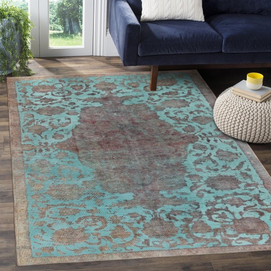 Pasargad Home Vintage Overdye Green Lamb's Wool Area Rug- 4'11" X 8' 9"