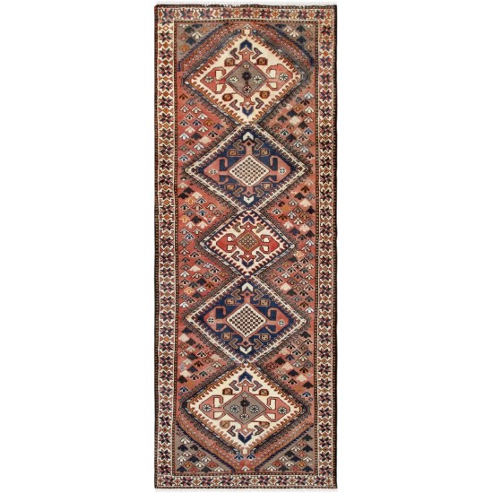 Pasargad Home Vintage Hamadan Salmon Lamb's Wool Area Rug- 3' 5" X 9' 9"