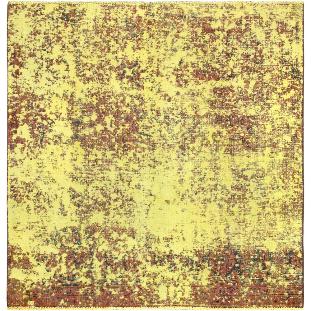 Pasargad Home Vintage Overdye Collection Yellow Wool Area Rug- 4' 0" X 4' 4"