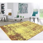 Pasargad Home Vintage Overdye Collection Yellow Wool Area Rug- 4' 0" X 4' 4"