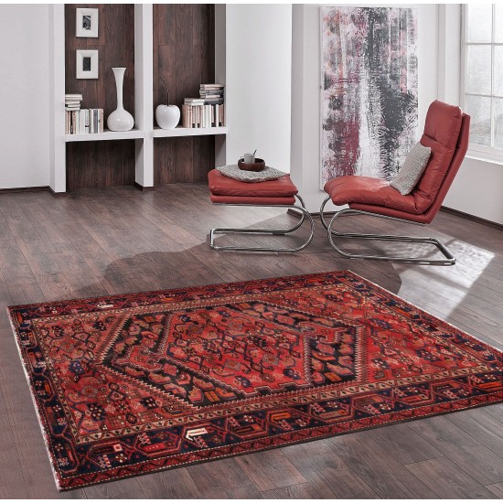 Pasargad Home Vintage Hamadan Collection Rust Wool Area Rug- 4' 3" X 6' 8"