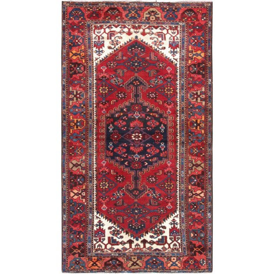 Pasargad Home Vintage Hamadan Collection Rust Wool Area Rug- 4' 4" X 7'10"