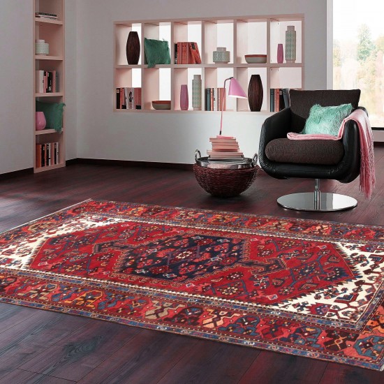 Pasargad Home Vintage Hamadan Collection Rust Wool Area Rug- 4' 4" X 7'10"