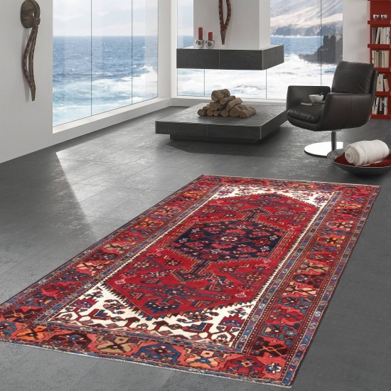 Pasargad Home Vintage Hamadan Collection Rust Wool Area Rug- 4' 4" X 7'10"