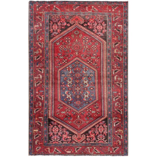 Pasargad Home Vintage Hamadan Collection Rust Wool Area Rug- 4' 4" X 6'10"