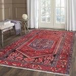 Pasargad Home Vintage Hamadan Collection Rust Wool Area Rug- 4' 4" X 6'10"