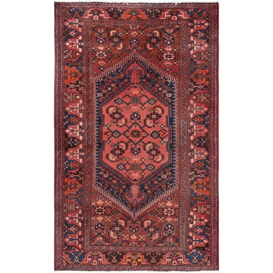 Pasargad Home Vintage Hamadan Collection Rust Wool Area Rug- 4' 4" X 6'11"