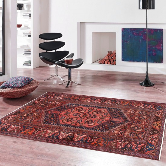 Pasargad Home Vintage Hamadan Collection Rust Wool Area Rug- 4' 4" X 6'11"