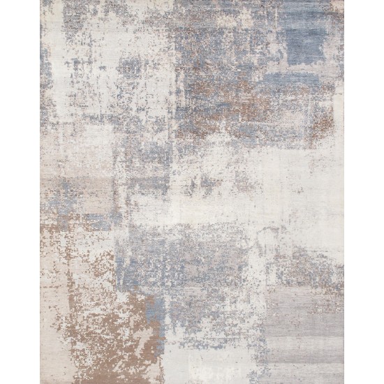 Pasargad Home Modern Collection Hand-Knotted Silk & Wool Area Rug- 7' 7" X 9' 9"