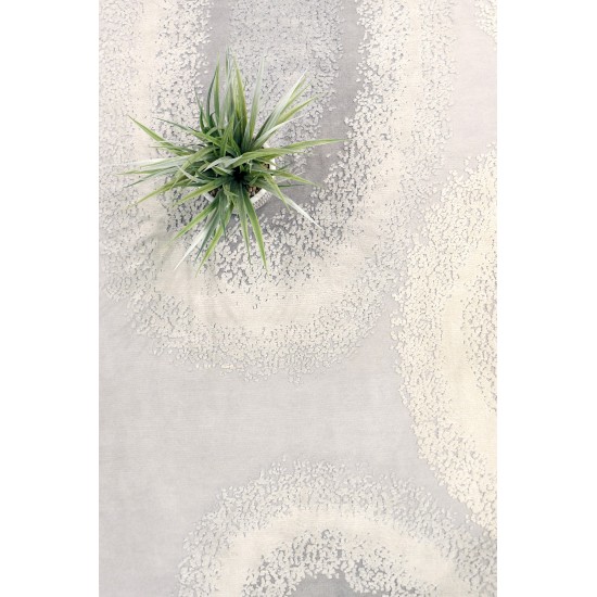 Pasargad Home Modern Hand-Knotted Silk & Wool Silver Area Rug- 8' 1" X 9'10"