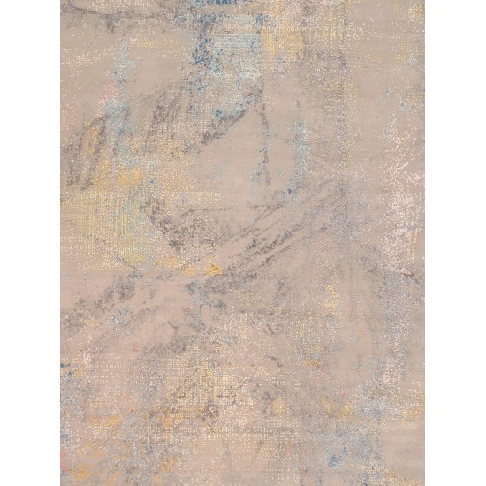 Pasargad Home Modern Hand-Knotted Abstract Silk & Wool Area Rug- 9' 1" X 12' 2"