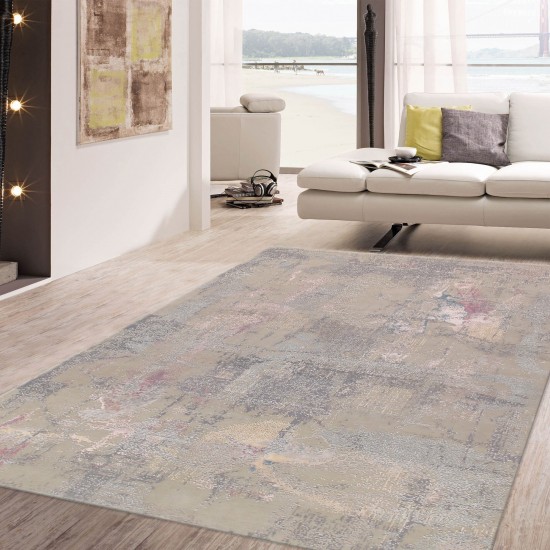 Pasargad Home Modern Hand-Knotted Silk & Wool L. Grey Area Rug (12' X 15')