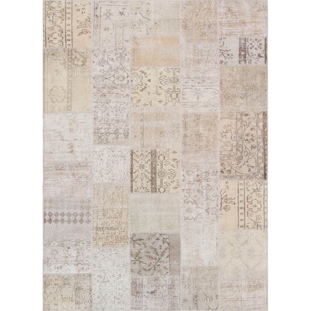 Pasargad Home Vintage Patchwork Beige Lamb's Wool Area Rug- 5' 7" X 7'10"