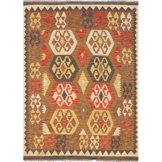 Pasargad Home Kilim Collection Hand-Woven Wool Area Rug- 3' 7" X 4' 9"