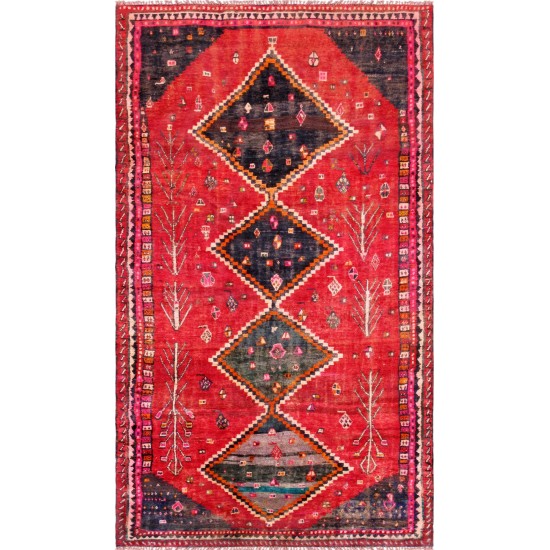 Pasargad Home Vintage Shiraz Collection Red Lamb's Wool Area Rug- 4' 6" X 9' 0"