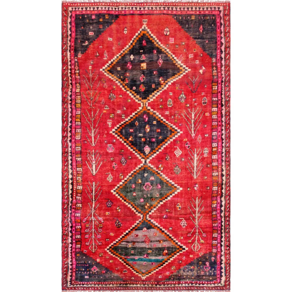 Pasargad Home Vintage Shiraz Collection Red Lamb's Wool Area Rug- 4' 6" X 9' 0"