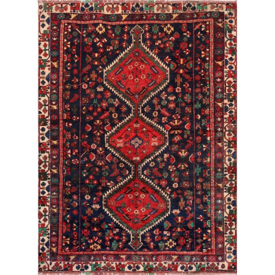 Pasargad Home Vintage Bakhtiari Multi Lamb's Wool Area Rug- 5' 3" X 7' 5"