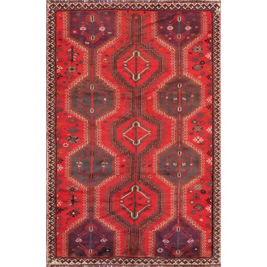 Pasargad Home Vintage Shiraz Collection Red Lamb's Wool Area Rug- 4'11" X 7' 7"