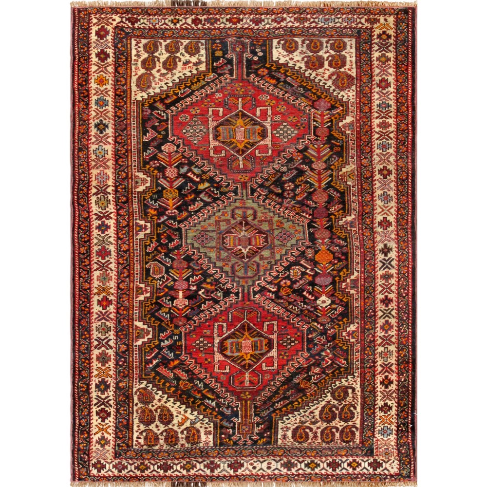 Vintage Qashgaie Colletion Hand-Knotted Lamb's Wool Area Rug- 4' 4" X 6' 9"