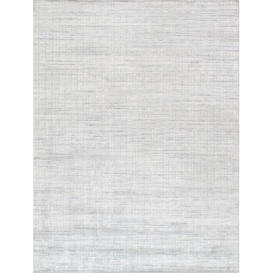 Pasargad Home Slate Hand-Loomed Silk & Wool Ivory/Blue Area Rug- 9X12