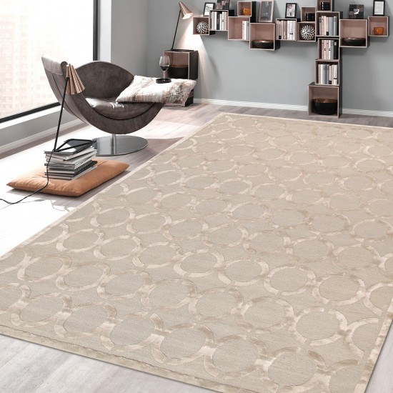 Pasargad Home Edgy Hand-Tufted Silk & Wool Beige Area Rug- 5X 8