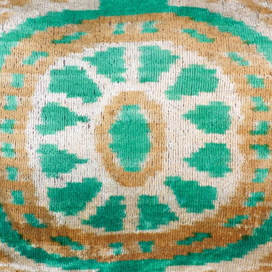 Pasargad Home Pillow Ikat Silk Silk, Wool Green  1' 3" X  2' 0"