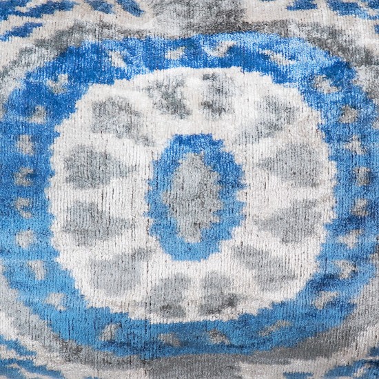 Pasargad Home Pillow Ikat Velvet Silk, Wool Blue 1' 3" X 2' 0"