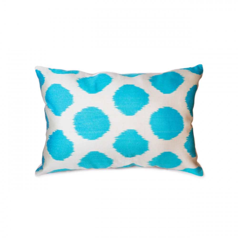 Pasargad Silk Velvet Ikat Aqua Pillow (15" X 24")