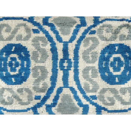 Pasargad Home Pillow Ikat Velvet Silk, Wool Blue 1' 4" X 2' 0"