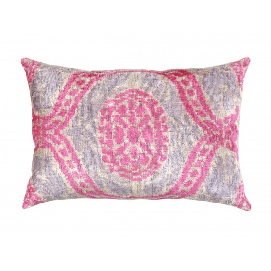 Pasargad Home Pillow Ikat Velvet Silk, Wool Pink 1' 4" X 2' 0"