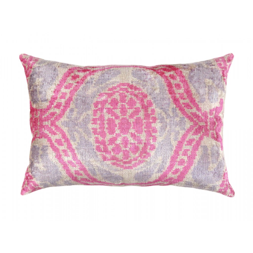 Pasargad Home Pillow Ikat Velvet Silk, Wool Pink 1' 4" X 2' 0"