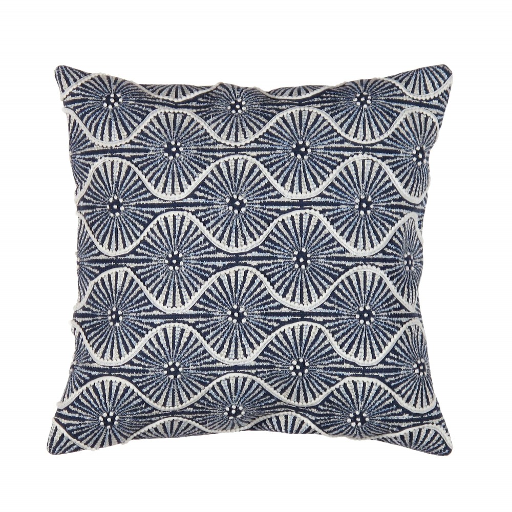 Pasargad Home Pillow Naples Embroidered Cotton, Silk Blue 1' 8" X 1' 8" Pasargad Home Pillow Naples Embroidered Cotton, Silk Blue 1' 8" X 1' 8"