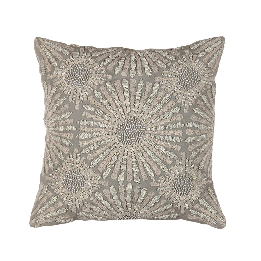 Pasargad Home Pillow Naples Embroidered Cotton, Silk Beige 1' 8" X 1' 8"