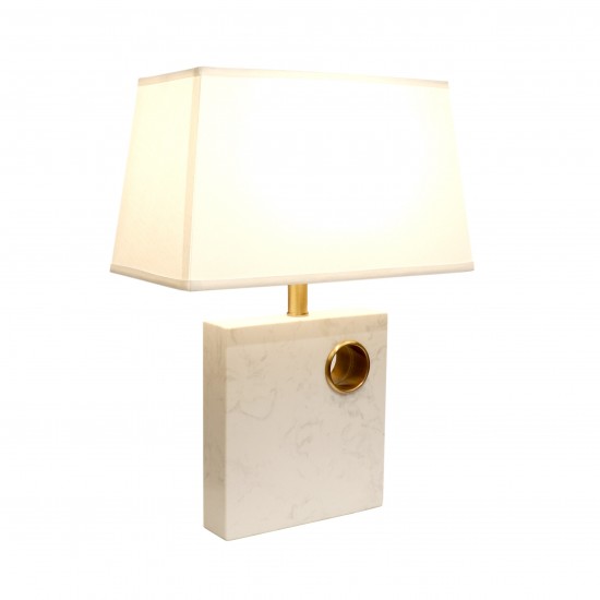 Verona Marble and Metal Table Lamp -22x9.5, White/Gold and On-Off Switch