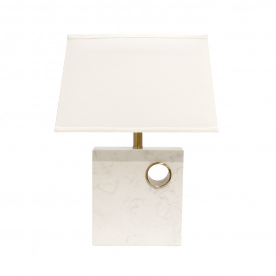 Verona Marble and Metal Table Lamp -22x9.5, White/Gold and On-Off Switch