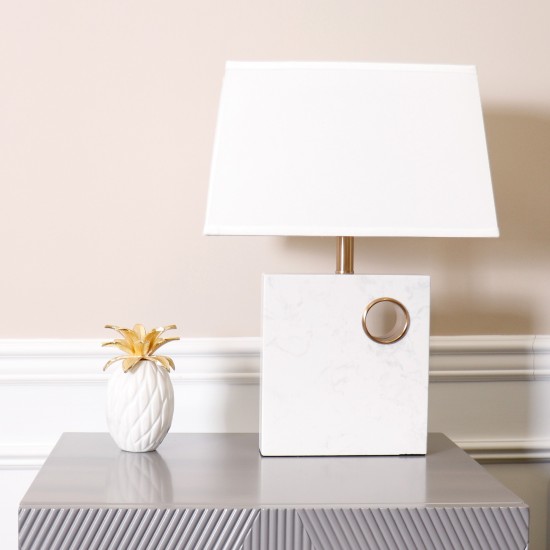 Verona Marble and Metal Table Lamp -22x9.5, White/Gold and On-Off Switch