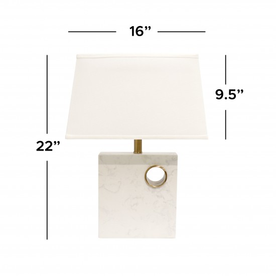 Verona Marble and Metal Table Lamp -22x9.5, White/Gold and On-Off Switch