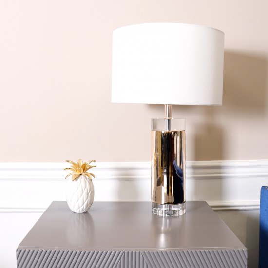 Jupiter Glass Base & Steel Body with White Shade Table Lamp,On-Off Switch