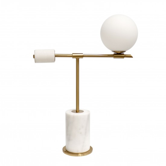 Bianca White Round Marble Body and metal Indoor Table Lamp- 26x19, On-Off Switch