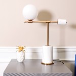 Bianca White Round Marble Body and metal Indoor Table Lamp- 26x19, On-Off Switch