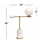 Bianca White Round Marble Body and metal Indoor Table Lamp- 26x19, On-Off Switch