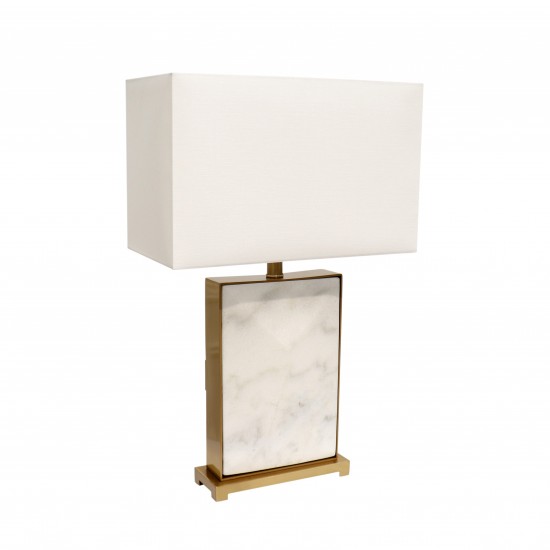 Reign White Marble and Gold Metal Body Table Lamp - H25"xW16"xD8", On-Off Switch