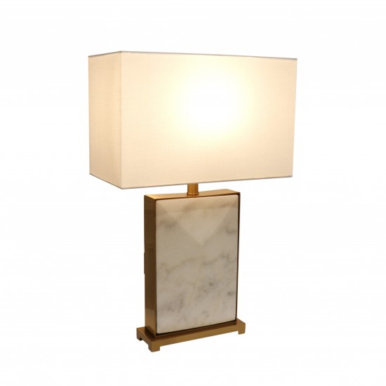 Reign White Marble and Gold Metal Body Table Lamp - H25"xW16"xD8", On-Off Switch