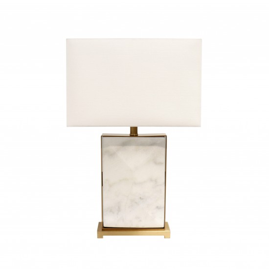 Reign White Marble and Gold Metal Body Table Lamp - H25"xW16"xD8", On-Off Switch